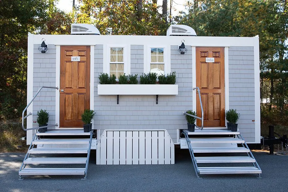 Wedding restroom units discretely staged at a venue in Burlington, Vermont